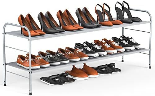 קונור 2 קומות ארוך נעל מתלה אחסון עבור רחב נעל מדף ארגונית, כסף