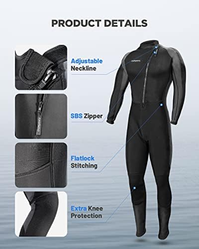 חליפות צלילה של DivMystery לגברים - סופר נמתח - 3/2 ממ חליפות רטובות בגוף מלא לגברים, חליפת צלילה לגלישה צלילה
