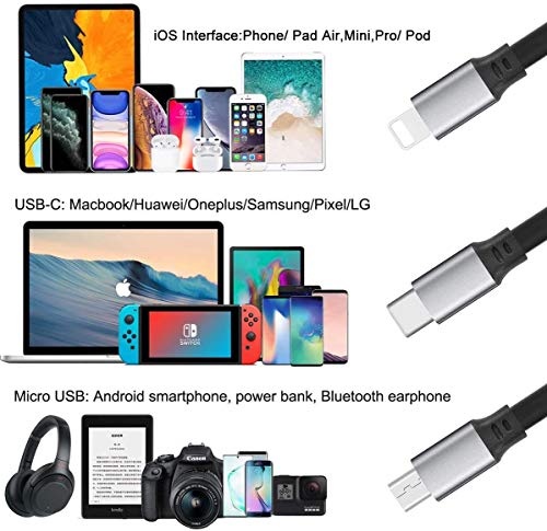 Minlu Multi USB טעינה כבל 4A 4-in-1 נשלף כבל מטען מהיר USB עבור IP/סוג C/סוג C/מיקרו USB תואם לטלפון/Huawei/Samsung