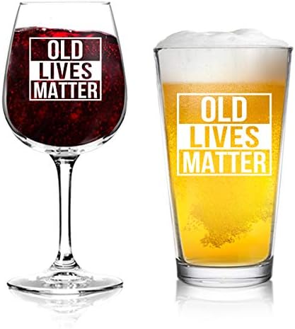 ישן חייהם משנה יין ובירה זכוכית סט / יום הולדת או פרישה מתנה לקשישים / הורה איסור פרסום מתנה עבור אמא, אבא,