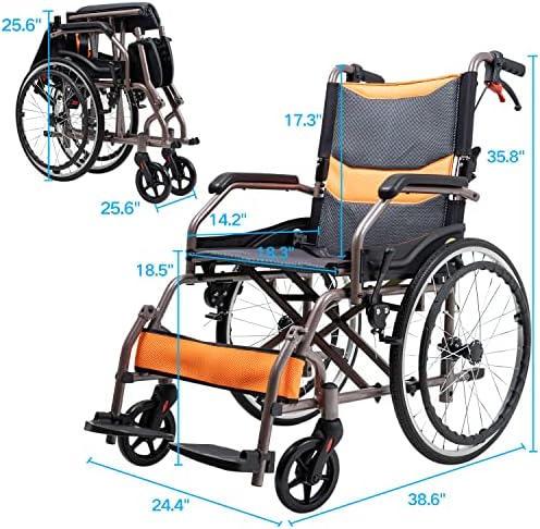 ביתי קל משקל כיסא גלגלים, מתקפל הנעה עצמית כיסא גלגלים 18.3 מושב אלומיניום מסגרת עם נדנדה משם