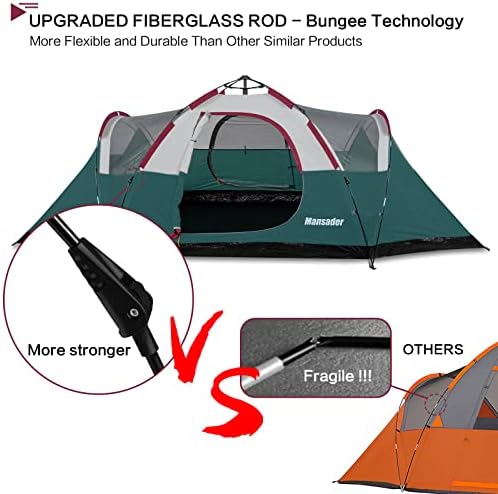 מאנסאדר אוהל קמפינג משפחתי בן 6 אנשים, עמיד למים לרוח עם זבוב גשם עליון,קל להתקנה, אוהל צץ לנסיעות טיולי