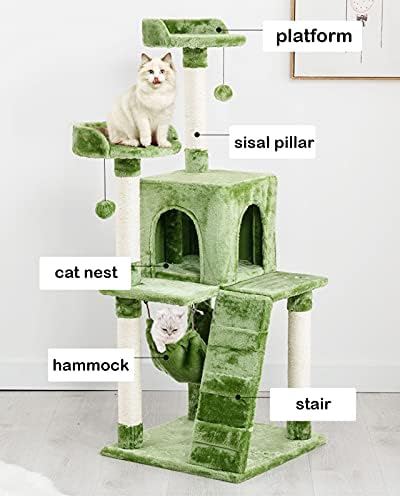 חתול עץ לחתולים מקורה 53.1 סנטימטרים חתול מגדלי חתול דירה נוח פלנל חתול בתי עם פלטפורמת וסריטות הודעות לחתולים