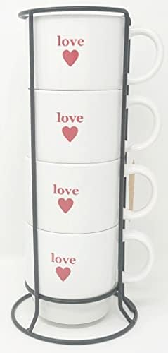 חתימה על כלי בית חתימה כוס קפה 4 חלקים עם מגדל, לב אדום