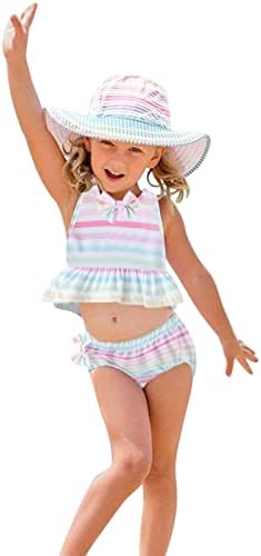 יילוד בגד ים בנות שתי חתיכה ראפלס קשת פסים מודפס בגד ים תינוק בנות קיץ ביקיני בגדי ים תלבושות