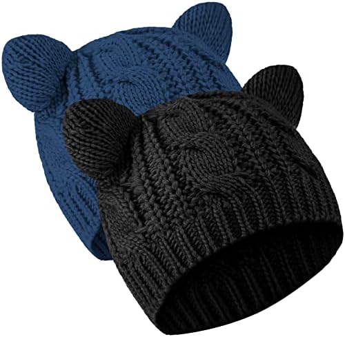 חתול אוזן כפת כובעי חמוד חתול סרוג כובע חורף לסרוג כבל כובע לנשים בנות