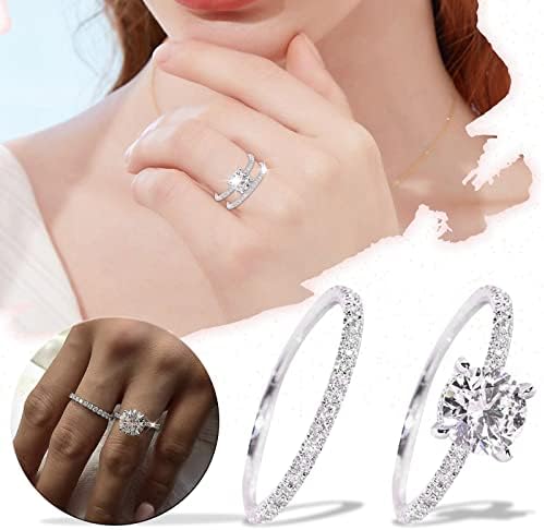 טבעות נישואין לנשים סט מיקרו עם יהלומים זוגות טבעת מתנות תכשיטים לנשים טבעות אירוסין הניתנות לערימה