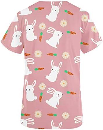 נשים חולצות מתגנדר מקרית ארנבים הדפסת צווארון קצר שרוול בבאגי מתאים יומי פסחא ייעוד טיז