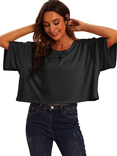 נשים פולנר נשות שרוול קצר קצוץ חולצת טי טיפה גדולה בכתף ​​צמרות קיץ