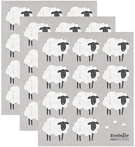 אקולוגי שוודי ספוג שימוש חוזר במפת כלים ספוג כבשים 6.5 x 8 אינץ ', סט של 3