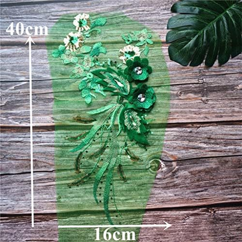 Hldeth ירוק נצנצים 3D פרחים ציצים תחרה חותכים לרשת ריינסטון תפור על טלאים רקמה לאפליקציות לחתונה DIY