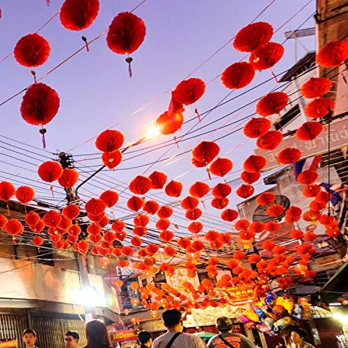בממו 20 חתיכות סיני חדש שנה אדום נייר פנסי מעובה הצפנת סיני לתלות פנס קישוטים
