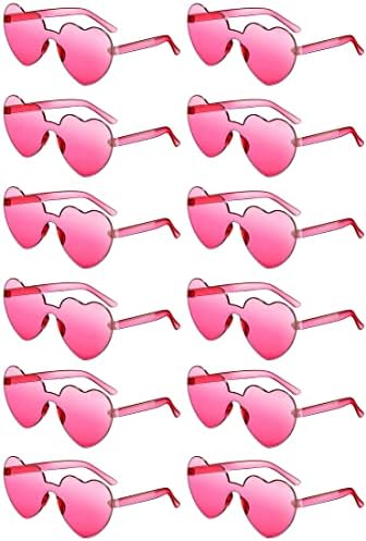 פיבופיבו 12 חבילה לב בצורת משקפי שמש לנשים צבעוני ללא שפה משקפי שמש שקוף מסיבת רווקות טובות