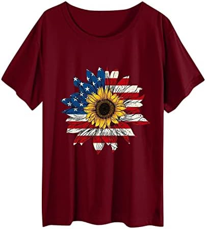 חולצות פטריוטיות לנשים ארהב דגל דגל טקס חולצת קיץ צמרות מזדמנים חולצות שרוול קצר כוכבי חולצות מפוספסות חולצות