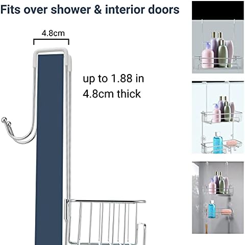 מקלחת קוזילנד קאדי תלויה מעל הדלת, SUS304 אטום חלודה מארגן נירוסטה מארגן אמבטיה סל מדף מדף מדף שמפו סבון