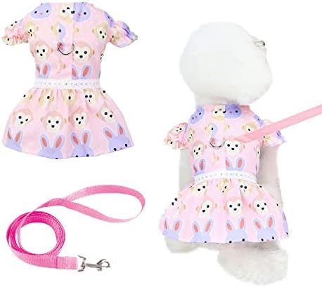 שמלת רתמת כלבים של Aivyna כותנה עם רצועה סט שמלות גור כלבים בגדים חמודים בגדים חיות לבוש קוף דפוס ארנב