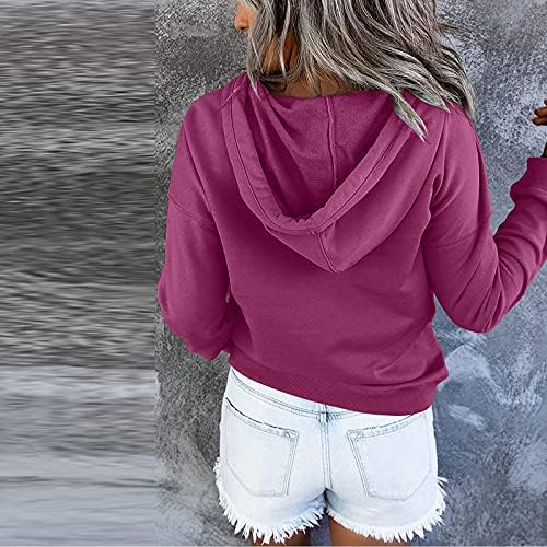 קפוצ'ונים של סוודר לנשים צמרות כפתור מזדמן בכיס שרוול ארוך סווטשירטים קפוצ'ונים סווטשירטים מעילים