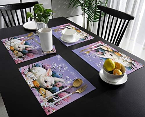 סט של 4 עבור אוכל שולחן אביב ארנב סגול מקום מחצלות מקורה החלקה שולחן מחצלות רחיץ מפית קיתן מפיות