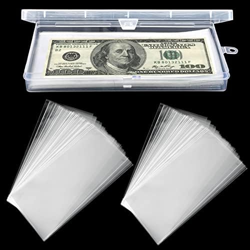 פלסטיק כסף שרוול עבור חשבונות, 100 יחידות ברור שרוולים שטר נייר עם אחסון מיכל עבור דולר שטרות, שטרות, סימנייה,