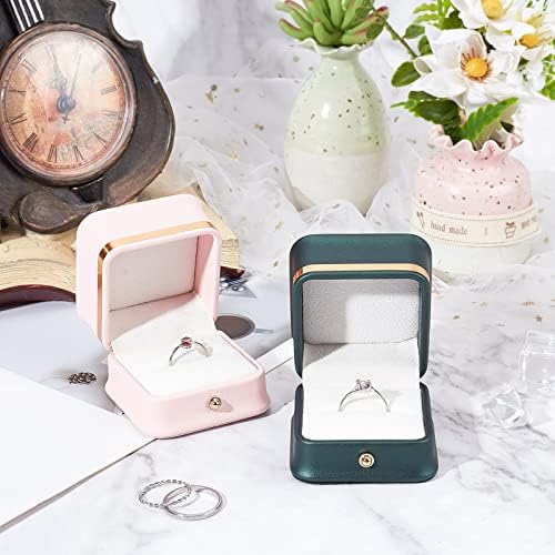 מדהים טבעת תיבת עם זהב גבול כיכר עור טבעת מתנת קופסות עם קטיפה בתוך עבור אירוסין הצעת חתונה טבעות ארגונית