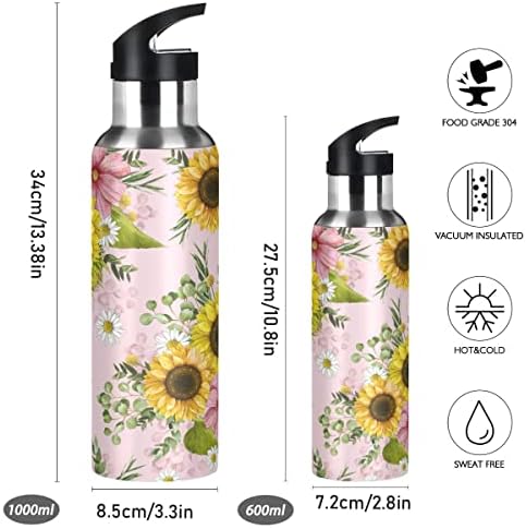חמנית חמנית חמנית חיננית פרח פרח פרחים בקבוק מים פרחוני עם מכסה קש, ללא BPA, 32 עוז בקבוקי מים