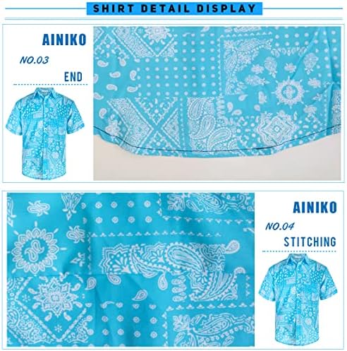 חולצה הוואי של Ainiko גברים שרוולים קצרים חולצות מודפסות כפתור מזדמן שמלת חוף קיץ לגברים