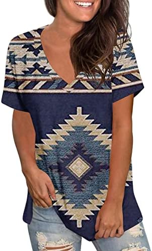 קיץ לנשים צמרות אצטקים מערביות בסגנון אתני חולצות הדפס גיאומטרי