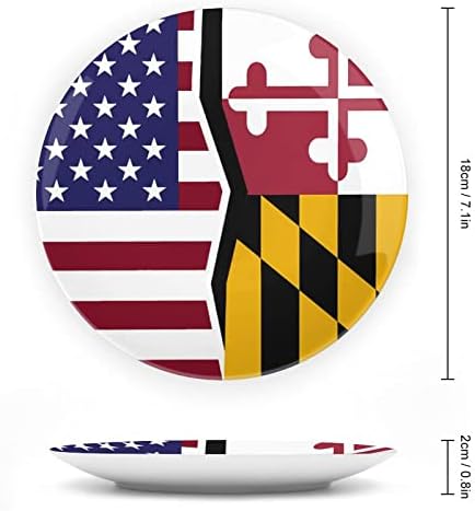 דגל מדינת אמריקן ומרילנד צלחת דקורטיבית צלחת קרמיקה עגולה צלחת סין צלחת סין עם עמדת תצוגה לעיצוב חתונה