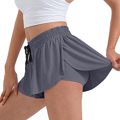 חצאית פרפר זורמת מכנסיים אתלטיים של נשים אופנתיות ונוחות 2 ב -1 במכנסיים מקצרים, יוגה, ריצה ועוד