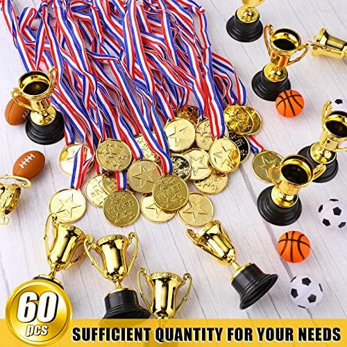 48 PCS גביע פרסי זהב מיני זהב לילדים מבוגרים כולל גביע גביע פלסטיק זהב 3.34 '' ומדליות מנצחות