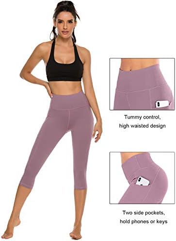 מכנסי קפרי יוגה של סטל לנשים עם כיסים עם מותניים גבוהים חיוניים לאימון