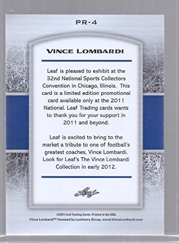 Vince Lombardi 2011 Leaf Wanning Wanned Waneed Edition מוגבלת! 4 מתוך 9!