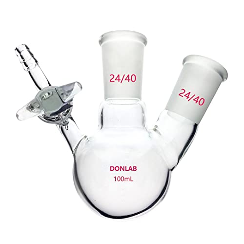03 זכוכית 250 מ ל 2 צוואר עגול תחתית התגובה בקבוק 24/40 משותף עם ברזלים זכוכית