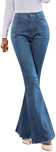 מכנסי ג'ינס של Bootcut של נשים עלייה לנשים קרועות ג'ינס מתלקחות לנשים במצוקה מכנסי רגל רחבים במצוקה נמתחת
