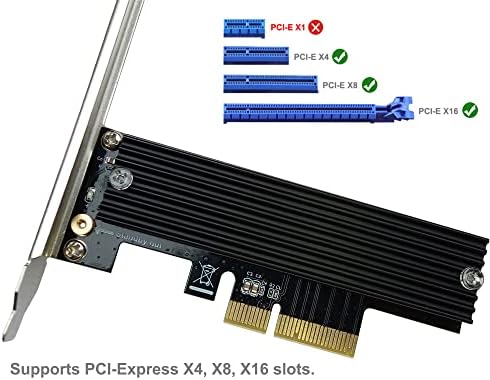 M.2 מתאם PCIE NVME עם גוף חום אלומיניום, M.2 SSD ל- PCIE 4.0 X4 תמיכה בכרטיס הרחבה PCIE X4/X8/X16 משבצת.