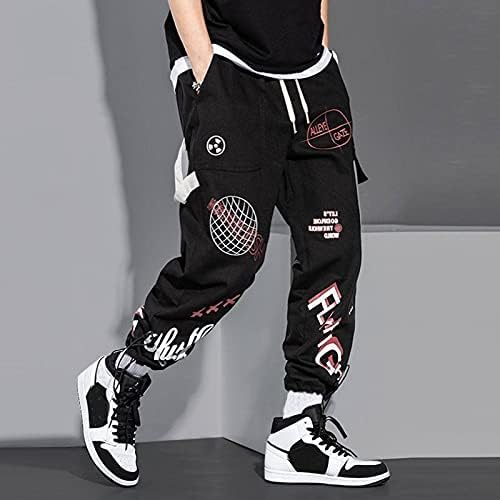 מכנסי היפ הופ רחוב Ubst לגברים, Harajuku בסגנון טק טלאים טלאים מכנסי טרנינג מכנסיים מטען מכנסיים