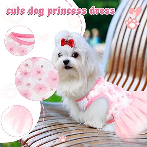 6 חתיכות כלב שמלות גור קטן בגדי ילדה כלבים סטים חמוד לרתום שמלת נקבה לחיות מחמד חצאית בגדי קשת קשר לנשימה