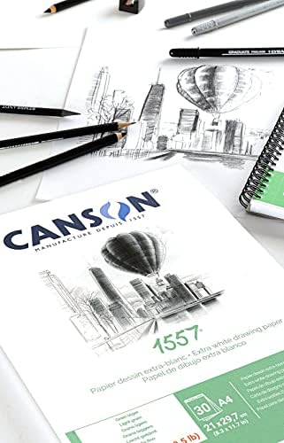 Canson 1557 נייר סקיצה A5 A5 A5 לבן נוסף, גרעינים קלים, 50 גיליונות, אידיאלי לאמנים ומחירים מקצועיים