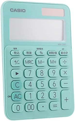 Casio mw-c20c-gn-n מחשבון צבעוני, ירוק נענע, 12 ספרות, מיני צודק