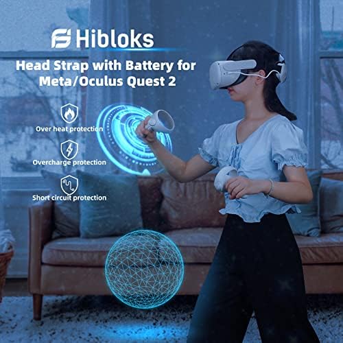 רצועת ראש של Hibloks עם סוללה למטא/Oculus Quest 2 ß5000mAh בנק חשמל עם רצועת עילית להארכת זמן משחק