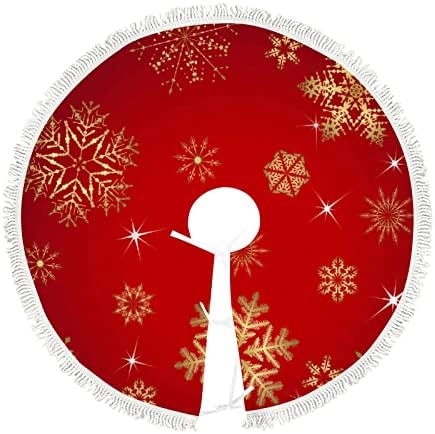 Xollar 48 אינץ 'גדול חצאית חג המולד חצאית חצאית אדומה של שלג מוזהב, קישוטים לעץ חג המולד לחג מסיבת