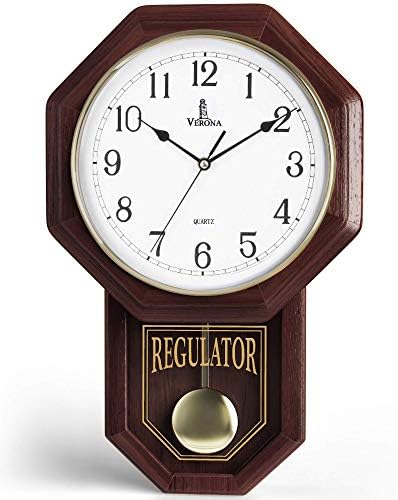 שעון קיר מטוטלת - שעון רגולטור - שעון קיר בית ספר מעץ עם מטוטלת - סוללת שעון מטוטלת מעץ מופעלת