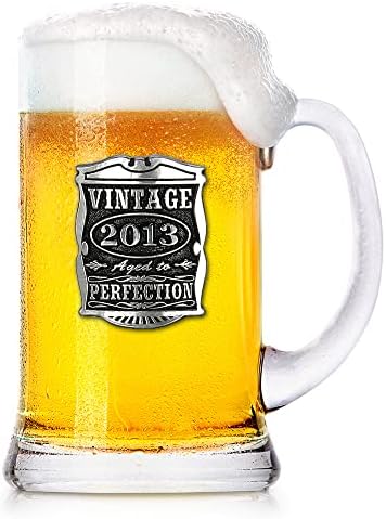 חברת בדיל אנגלית 1 חצי ליטר וינטג 'שנים 2013 10 שנה לספל בירה טנקארד זכוכית - רעיון מתנה ייחודי לגברים