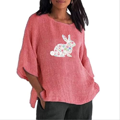 חולצת טי פסחא שמח ארנב ארנב חמוד טיז מזדמן גרפי עליון 3/4 שרוול חולצות פשתן חולצות סוודר נוח רך