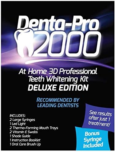ערכת הלבנת שיניים תלת מימדית של Dentapro 2000 - תוספת דלוקס כוללת אור LED, מזרקי ג'ל 5 מל, מגש מעוצב בהתאמה אישית,