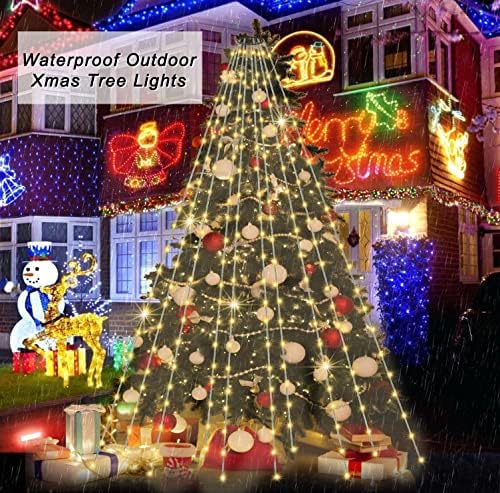 אורות עץ חג המולד, אורות חג מולד עם 8 מצבי תאורה, 200 LED 6.6ft 10 קווים אורות פיות לקישוט עץ חג המולד