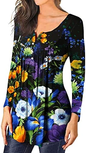 חולצת הנלי נשים שרוול ארוך פרח מזדמן חולצת טריקו אופנה סקסית מודפסת שרוול ארוך
