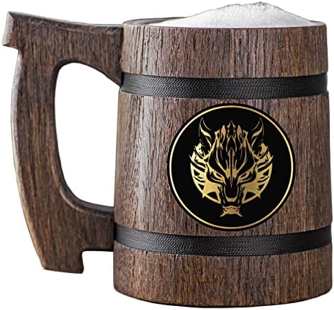 FFXIV LION MUG TANKARD TANKARD. מתנה לגיימרים. בירה שטיין. ספל בירה עץ מותאם אישית. מתנה בהתאמה