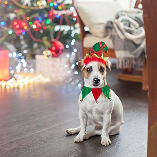 תלבושת חג המולד של כלב פאווצ'י - כובע חג המולד של אלף לכלבים וצווארון עם סט פעמון, תחפושת לחג המולד