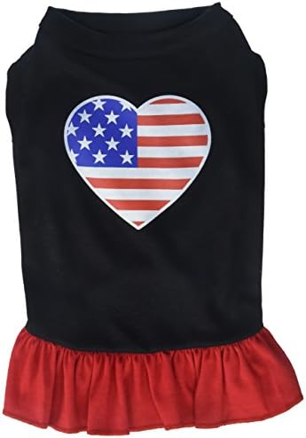 מוצרי חיית מחמד של מיראז '14 שמלת הדפס מסך לב דגל אמריקאי, גדולה, שחורה עם אדום